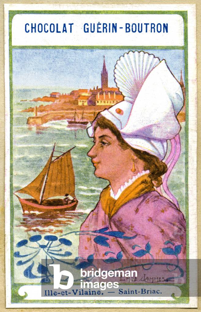 Cartoline pubblicitarie Guérin-Butron, «I copricapi delle regioni francesi» (lito)