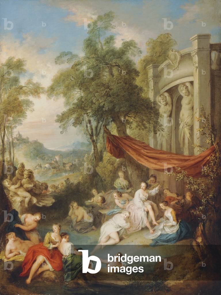 Ninfe Fare il bagno ad un piscina di un Loggia, (olio su tela)