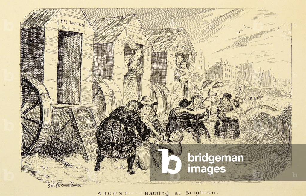 Sea bathing at Brighton for  one's health - 'victims bathing from machines supervised by the formidable bathin