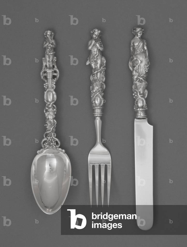 Set von Kinderbesteck (Messer, Gabel und Löffel), um 1865-1874 (Silber)