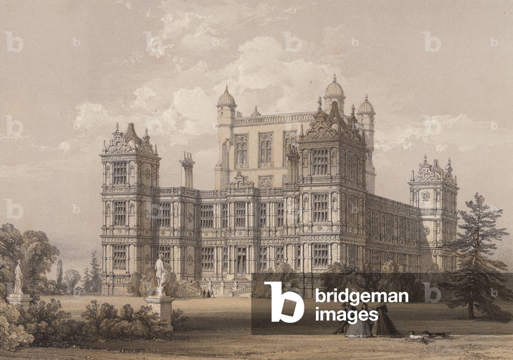 Immagine di Incisione "Wollaton Hall" di Thomas Allom, b/w