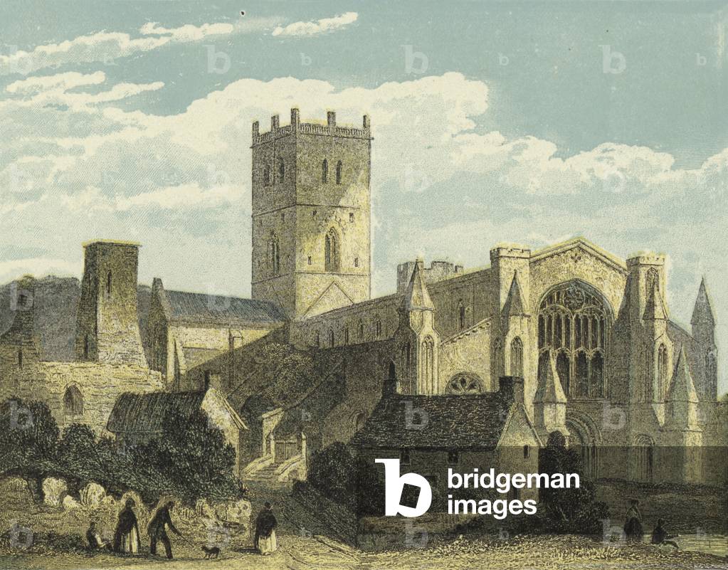 St David's Cathedral, North West View (coloured engraving)