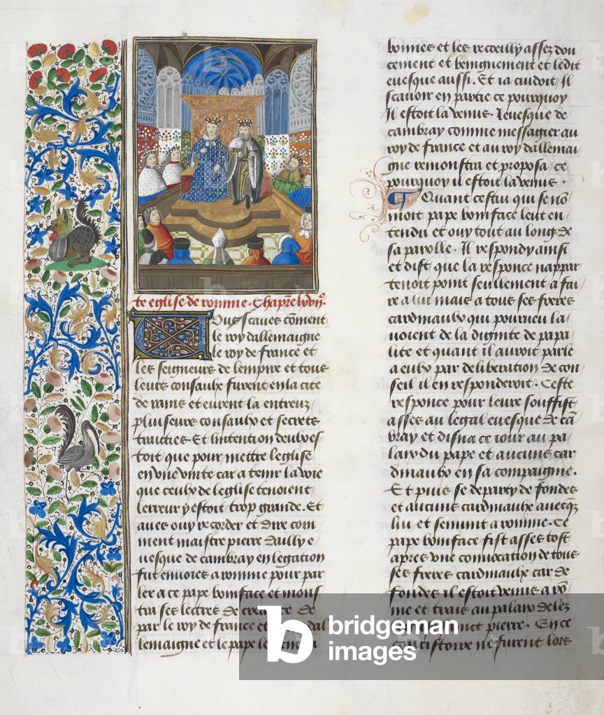 Miniatur zeigt das Treffen von König Karl VI. von Frankreich und dem Kaiser Wenzellas in Rheims