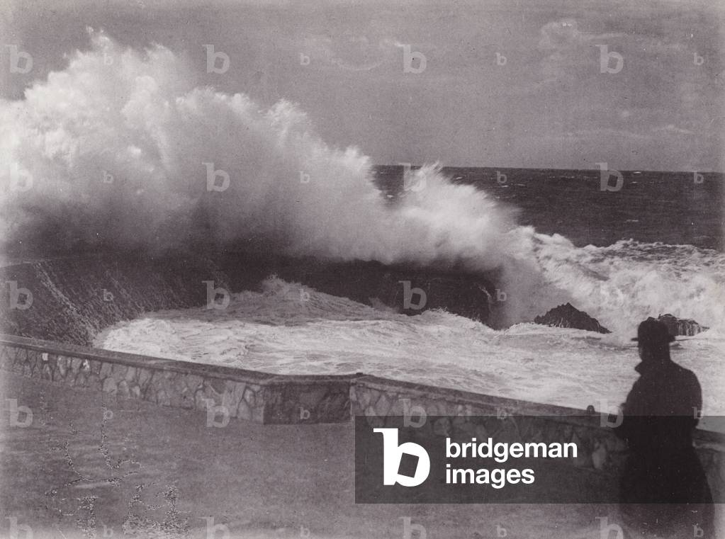 Biarritz, Effet de vague a la digue du Rocher de la Vierge (b/w photo)
