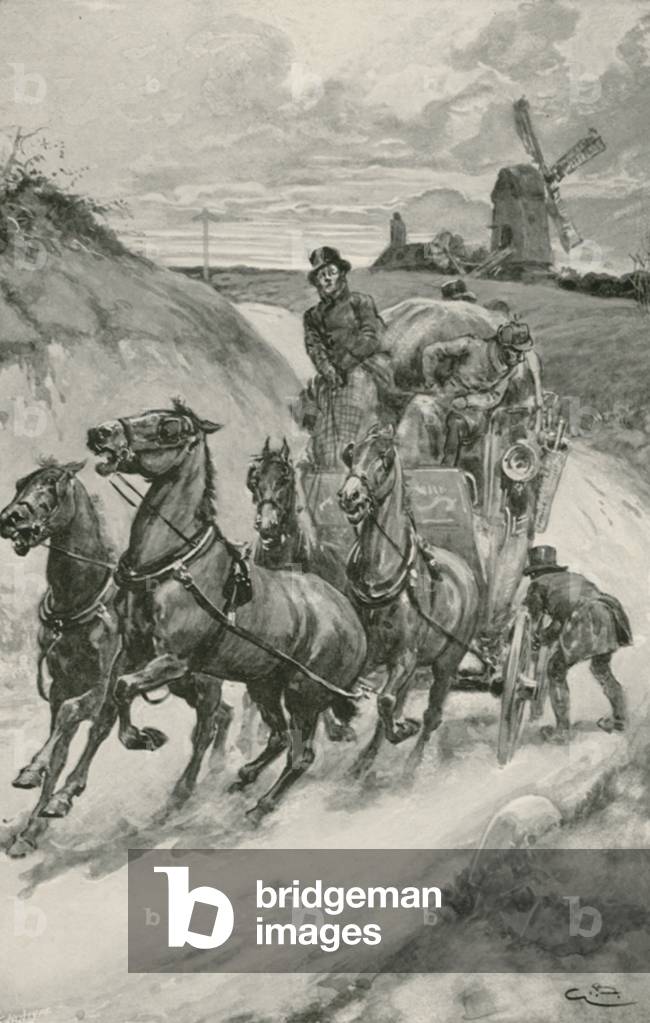 Image de Estampe représentant A Stage-Coach in the Olden Times (litho) par Gordon Frederick Browne