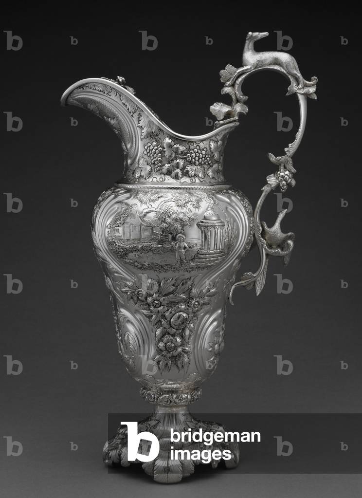 Image of Decorative Arts depicting Pitcher 1850 by S. Kirk & Son, b/w