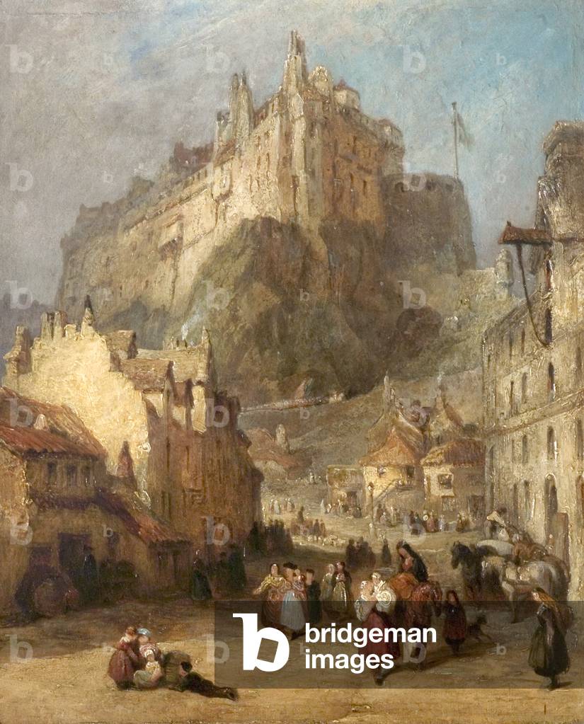 Bild von Gemälde "Edinburgh Castle aus dem Gras Markt" von George Jones