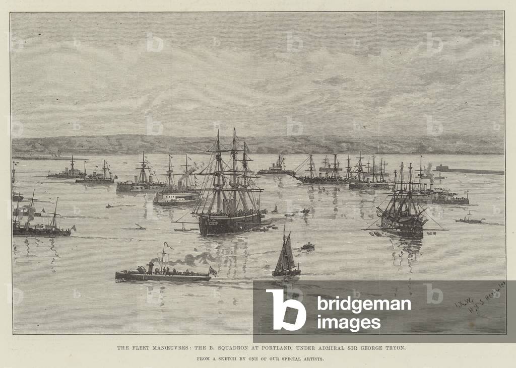 Les manœuvres de la flotte, l'escadron B à Portland, sous la direction de l'amiral Sir George Tryon (gravure)