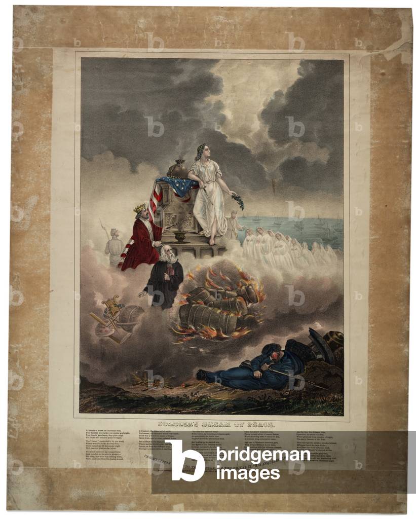 Soldatentraum von frieden, 1864 (farbe litho)