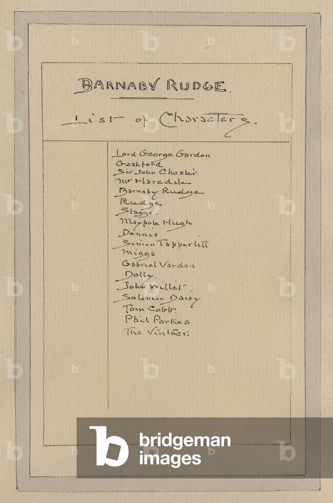 Joseph Daniel Rudge Image of Elenco dei personaggi per Barnaby Rudge, c.20s (penna ...