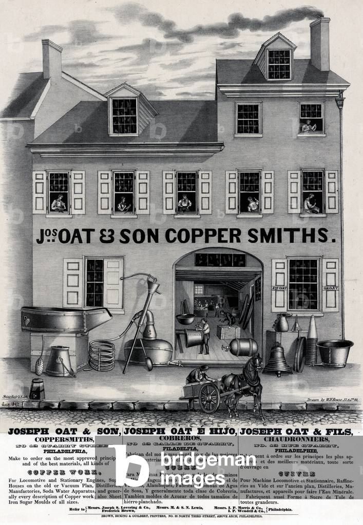 Joseph Oat & Son, coppersmiths, No. 12 Quarry Street Philadelphia, printed by Thomas S. Sinclair (c.1805-81), 