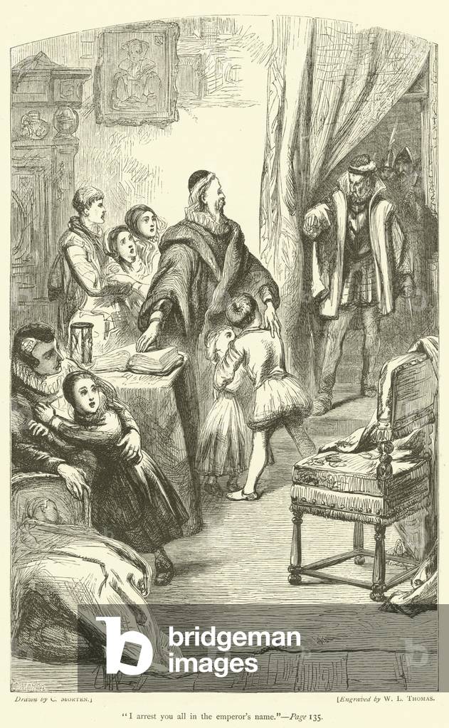 "«Vi arresto tutti nel nome dell'imperatore» (incisione)" di English School, b/w