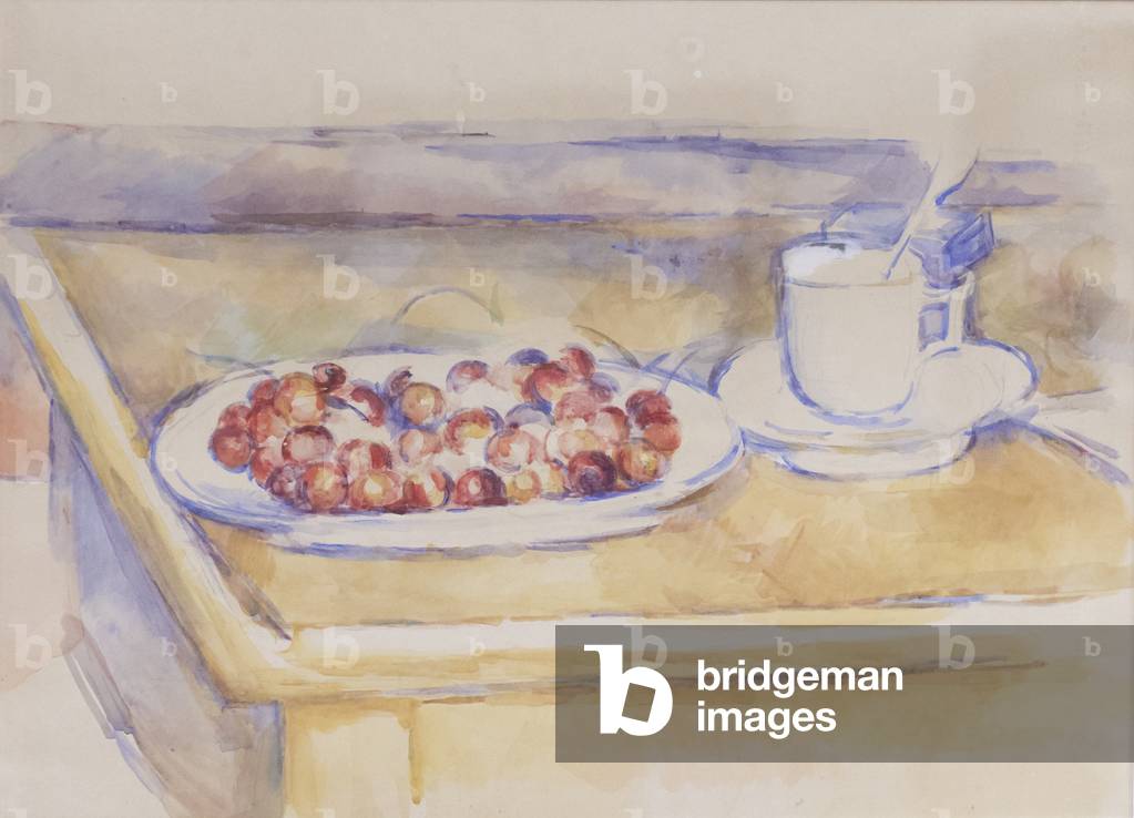 Tazza e piattino di ciliegie, 1890 circa (matita e acquerello su carta)