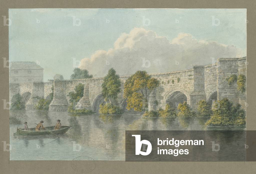 Image de Peinture représentant Burton-upon-Trent Bridge and Town : aquarelle peinture par John Buckler