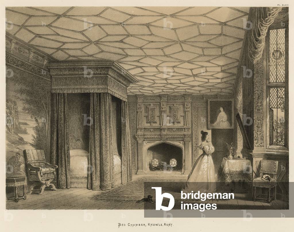 Image de Estampe représentant Chambre de lit par Joseph Nash, b/w