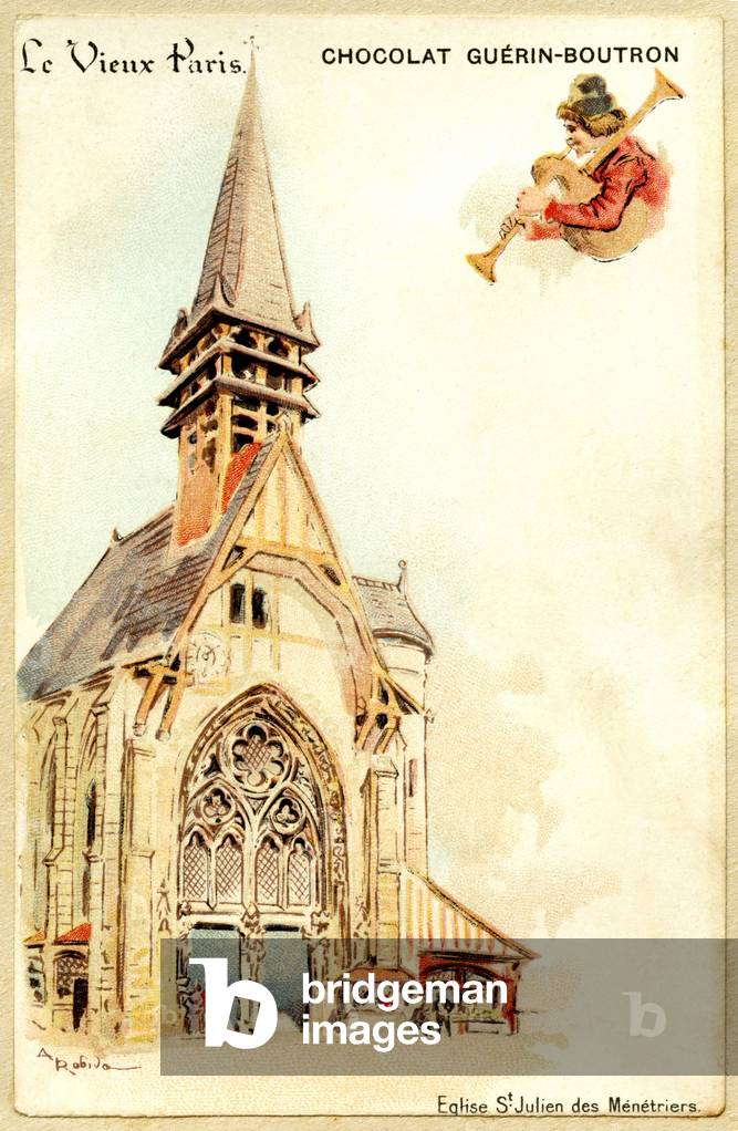 Cromolitografia pubblicitaria dei cioccolatini Guerin Boutron, LE VIEUX PARIS, Chiesa di San Giuliano dei Méné