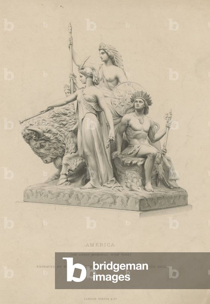 Statua raffigurante America che orna l'Albert Memorial (incisione)