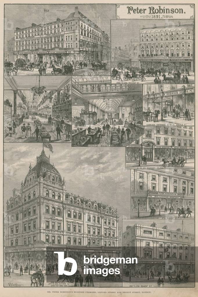 "Geschäftsräume von Herrn Peter Robinsons (Gravur)" von English School