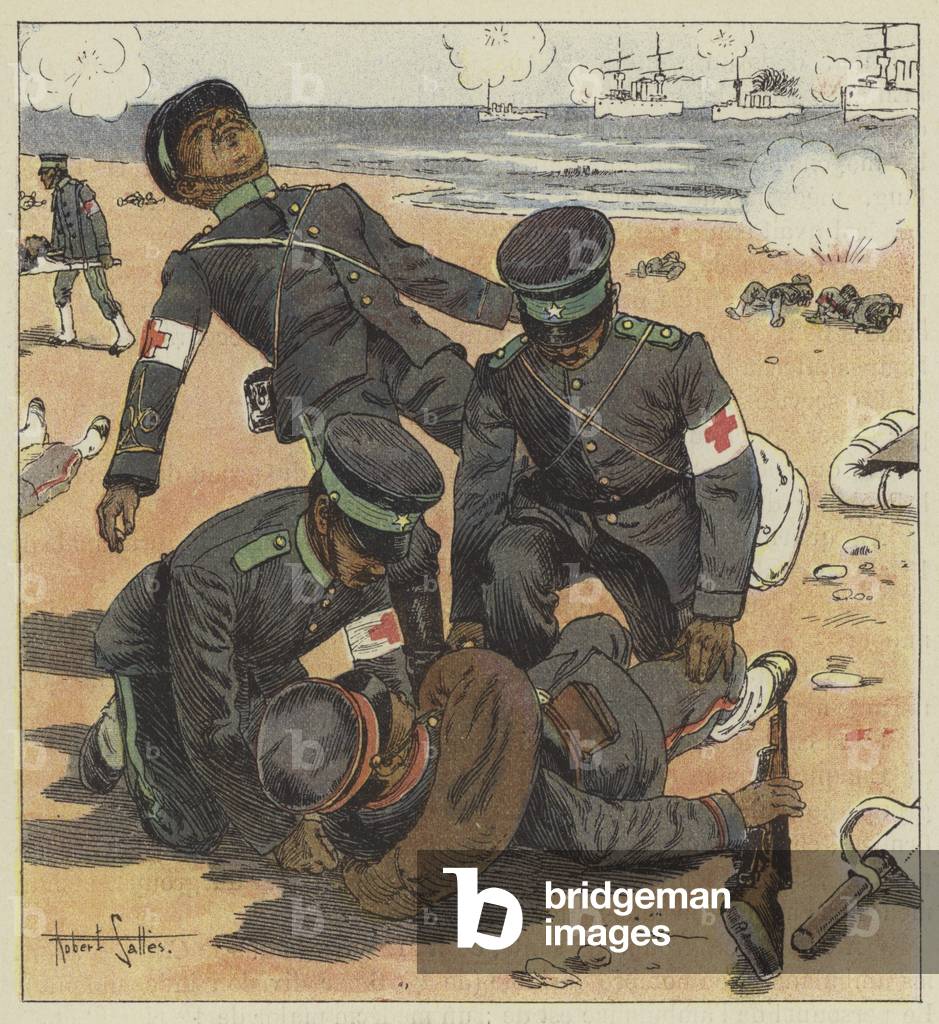 Brancardiers japonais relevant les blesses (Farbe litho)