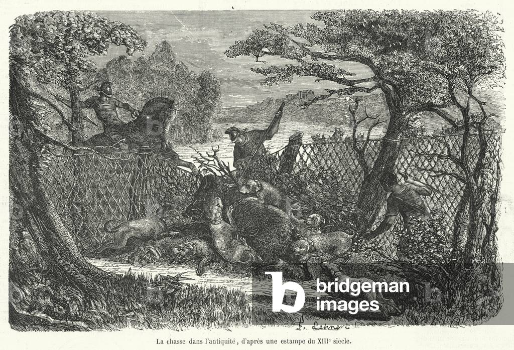 La chasse dans l'antiquite, d'apres une estampe du XIIIe siecle (Gravur)