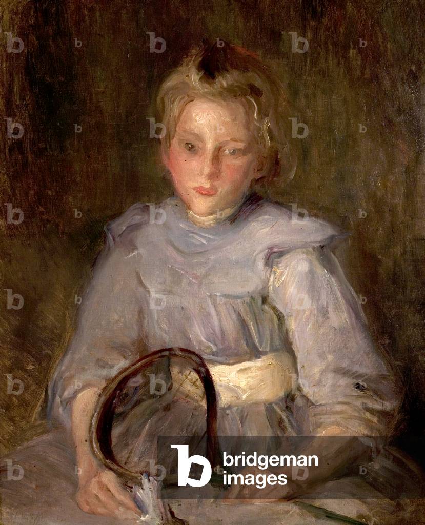 Bild von Gemälde "Ein Mädchen mit einem Schläger (Öl auf Leinwand)" von Albert de Belleroche