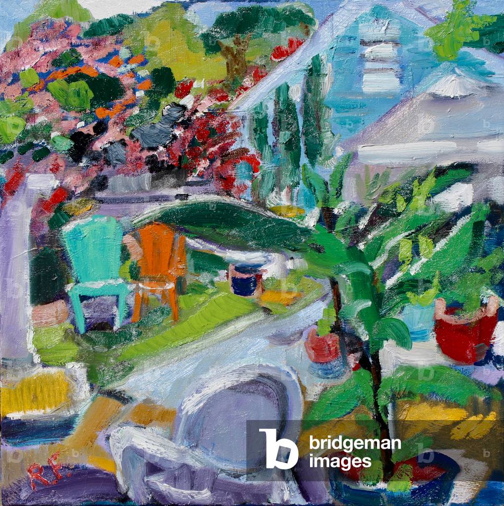 Cortile, West Hollywood, 2018, (olio su tela)