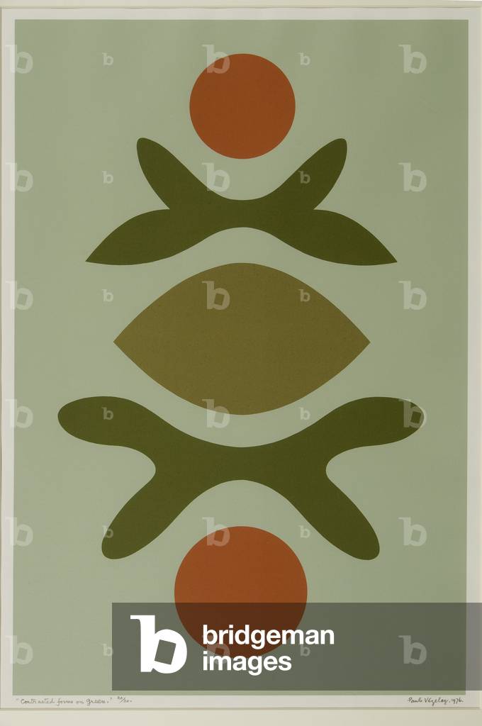 Contrasted Forms on Light Green 1976 by Paule Vezelay