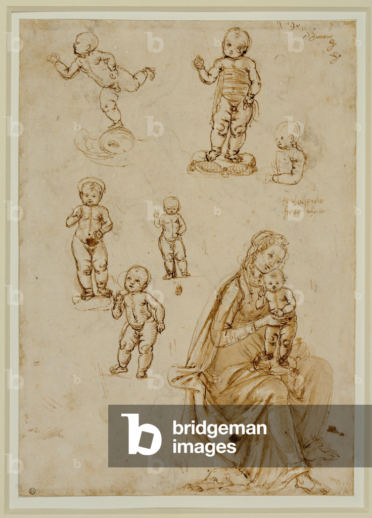 Bild von Zeichnung "Sechs Kinder;die Jungfrau und das Kind ..." von Francesco di Simone