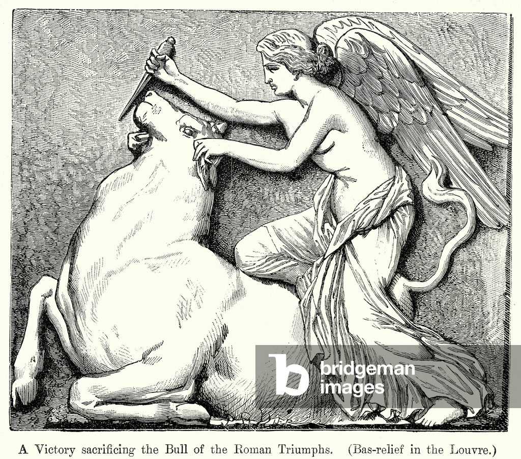 Immagine di Incisione "Una Vittoria che sacrifica il Toro dei Trionfi Romani. (Bassorilievo del Louvre) (incis