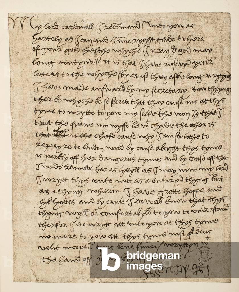 Bild von Fotografie "Faksimile eines Briefes Heinrichs VIII. an Kardinal Wolsey vom Juli 1518", 1902 von Henry