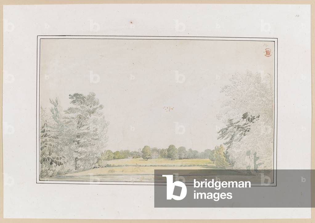 "Vista di una casa in giardino. Una scena in Inghilterra."