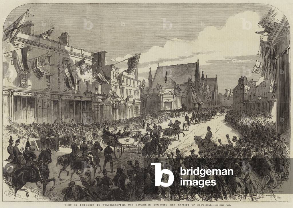 "Visita della Regina a Wolverhampton" di English School, b/w
