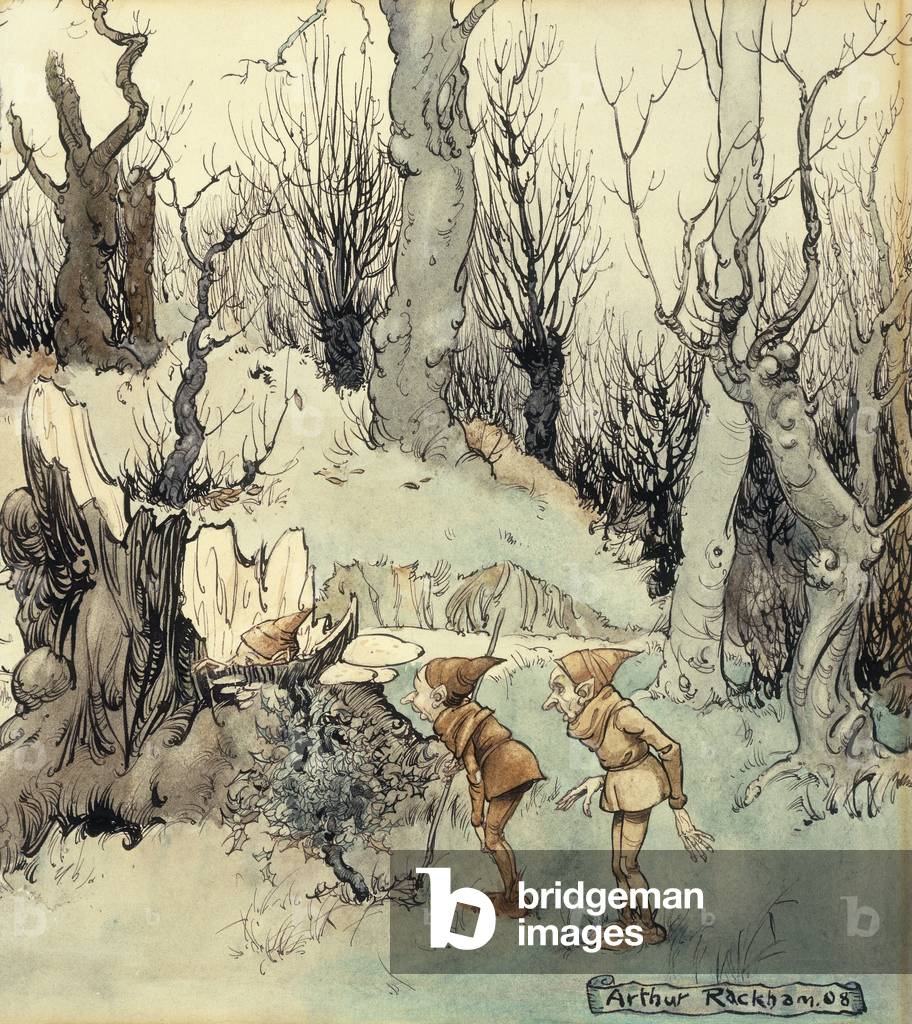 Elfen in einem Holz, 1908 (Stift & Tinte mit w/c auf Papier)