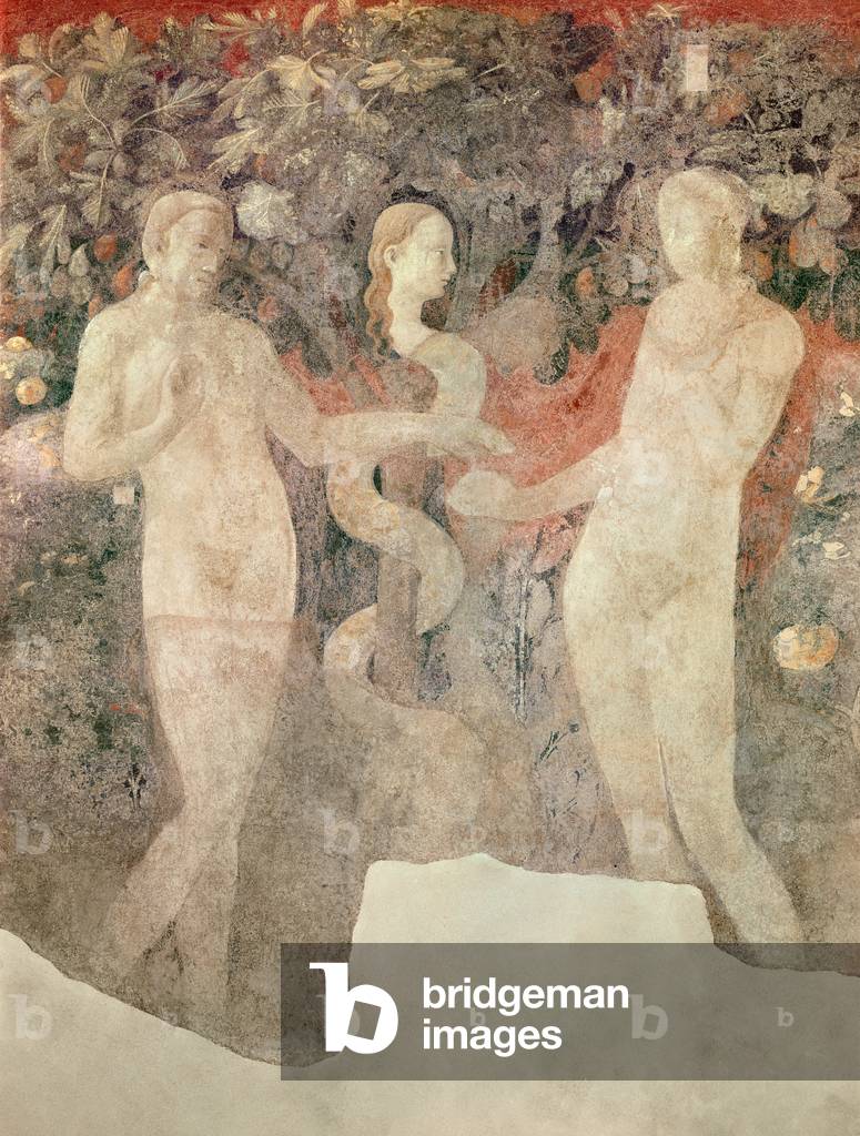 Die Schöpfung von Eva und Erbsünde (Detail der Erbsünde), 1430 (Fresko übertragen auf Leinwand)