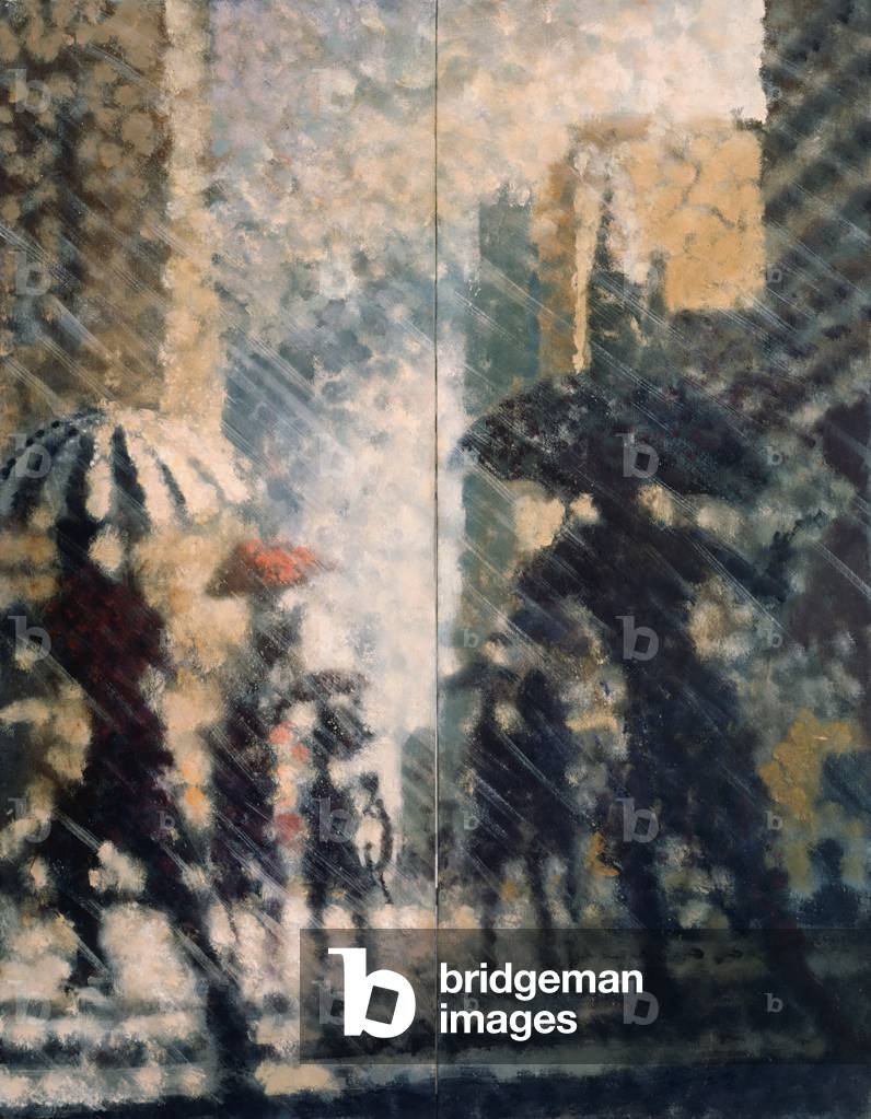 Attraversando la strada sotto la pioggia 57esima strada, 1996 (pittura ad olio)