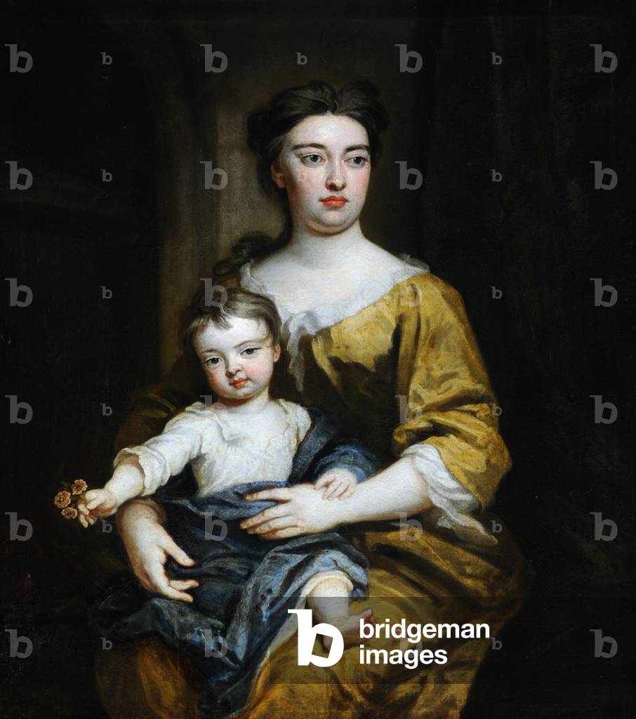 un sconosciuto donna e bambino, forse signora rachel russell, duchessa di devonshire (1674-1725) e william cav