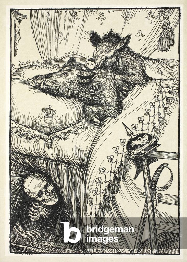 Image of Print depicting The Belgian Bed, 1916 by Edmund Joseph Sullivan, b/w