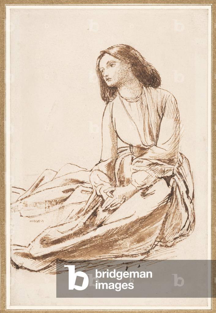 Immagine di Disegno "Elizabeth Siddal" di Dante Gabriel Charles Rossetti, b/w