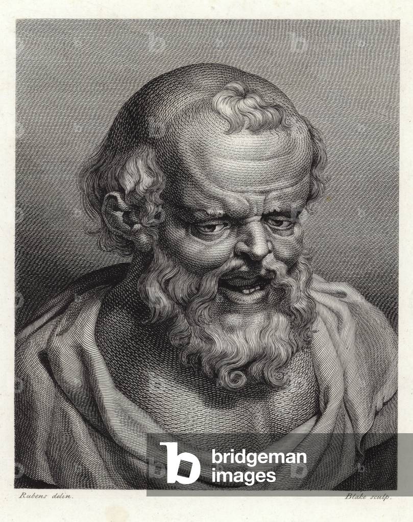 Porträt des antiken griechischen Philosophen Democritus (stipple engraving)