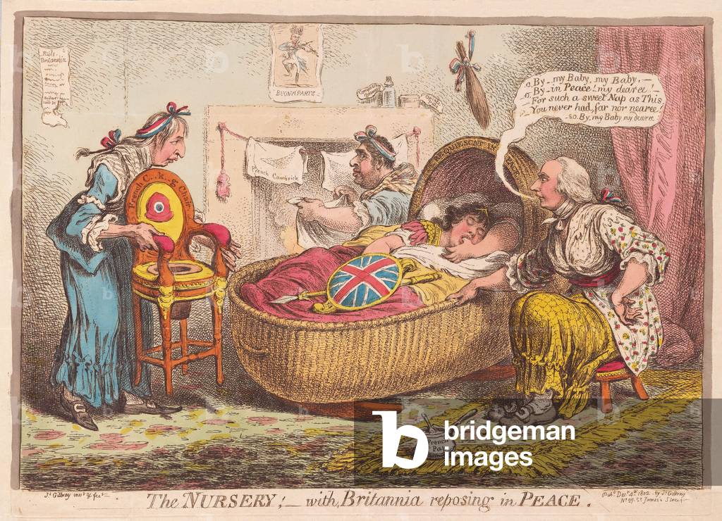 Image of Engraving depicting The Nursery; with Britannia reposing in Peace 1802 by James Gillray