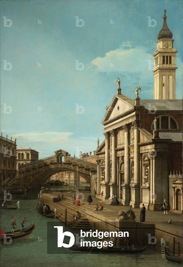 Immagine di Dipinto "Capriccio: Il Ponte di Rialto e la Chiesa di S. Giorgio Maggiore" 1750 di Canaletto