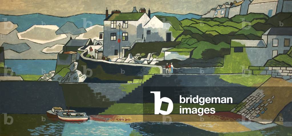 Village Harbour (Öl auf Papier an Bord)