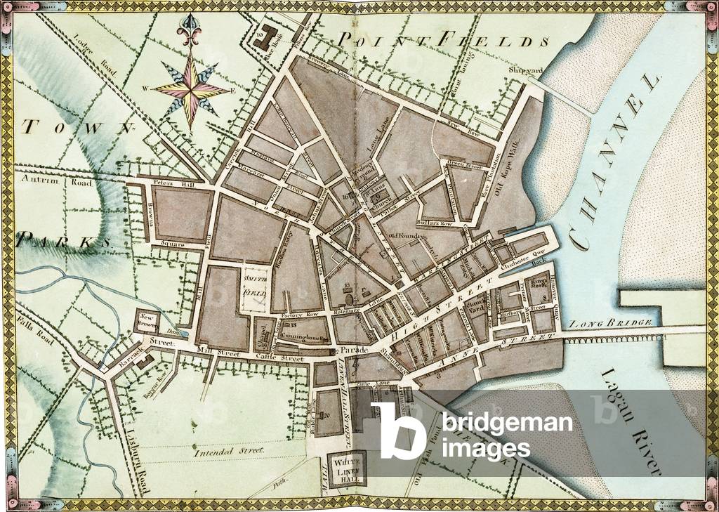 Immagine di Mappa & Pianta "Pianta acquerello doppia pagina di Belfast", c.1795 (&1785-1793)