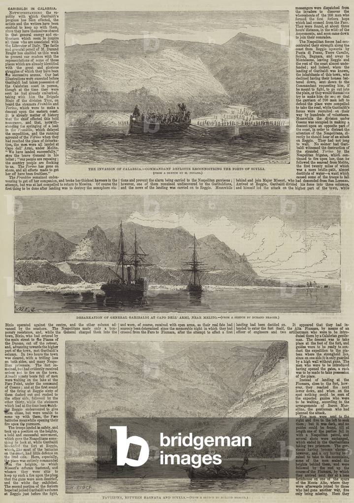 Garibaldi in Calabria (engraving) by English Artist, b/w