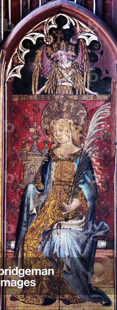 St Barbara, Detail der Rood-Leinwand, St Helen's Church, Ranworth, Norfolk, UK (Tempera auf Holz)