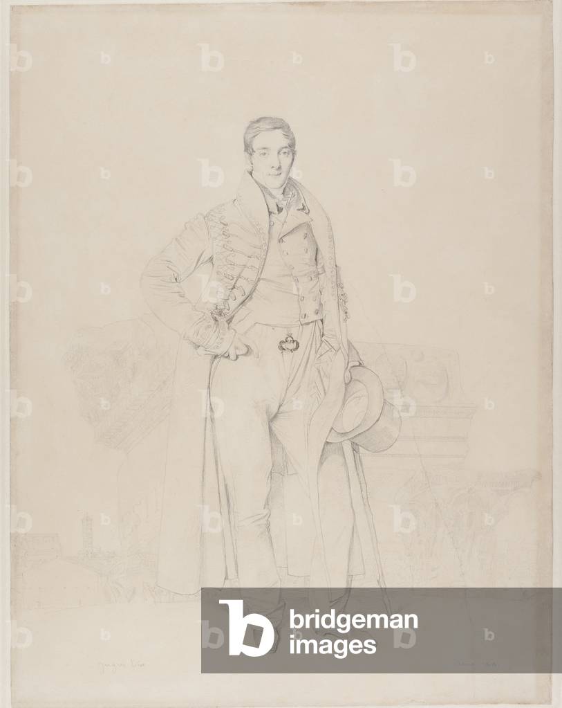 Ritratto dell'Architetto Alexandre Bénard, full length, con frammenti di capitelli classici, il Foro Romano ol