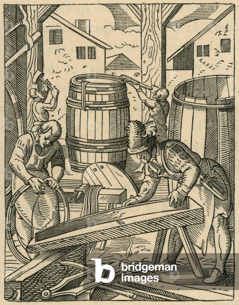 "Coopers Hof. Gravur aus dem 16. Jahrhundert von Jost Amman." von Jost Amman, b/w
