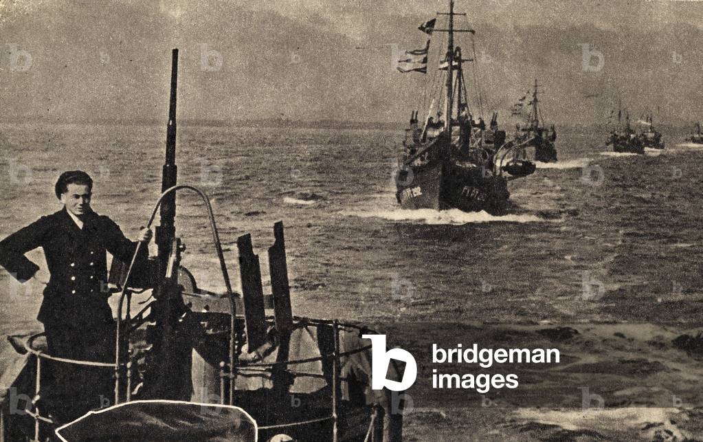 "Niederländische Minesweeping Flottillen halten die Hafeneingänge für Konvois offen. um 1942 (Foto)" 1942