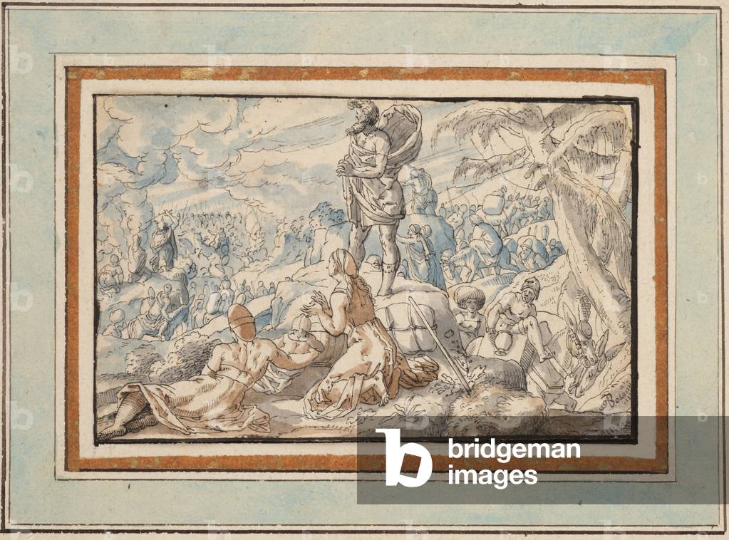 Gli israeliti che attraversano il Mar Rosso, 1623 (penna e inchiostro nero con lavaggi in acquerelli blu, grig