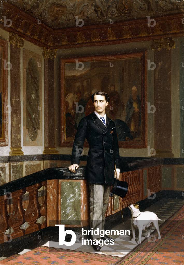 Conte de la Rouchefoucauld Duc de Doudeauville mit seinem Terrier, um 1870er Jahre (öl auf leinwand)